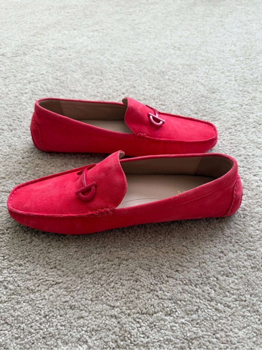 Vibrant Red Suede Cole Haan Tully Driver loafers tonal hardware bit Size 10B